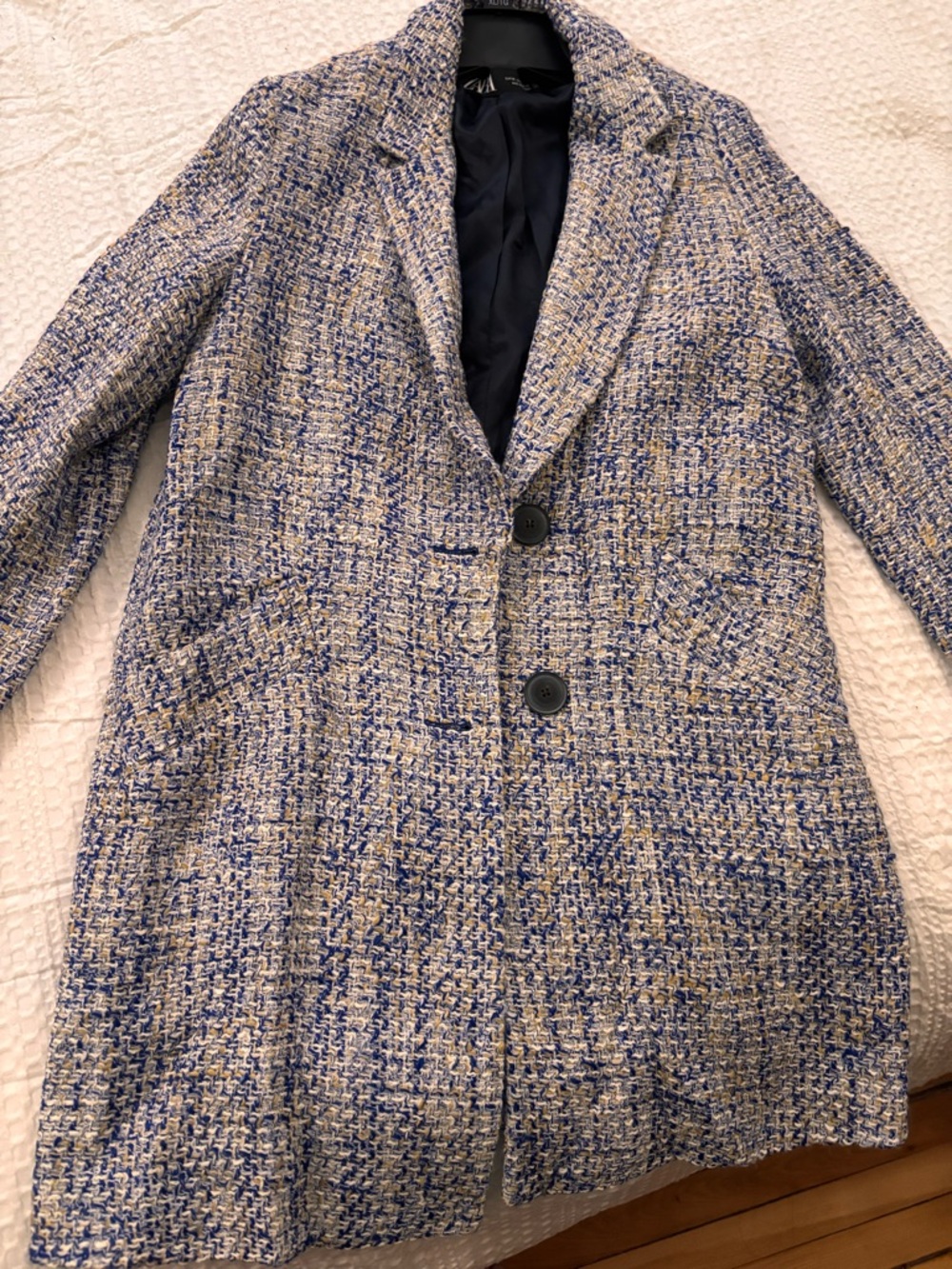 Zara Blue and Cream Tweed Coat
